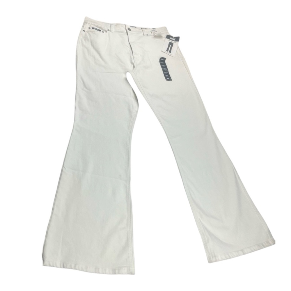 DKNY Jeans Boerum High Rise Flare Bootcut Jeans 32/14 White Denim Stretch Modern